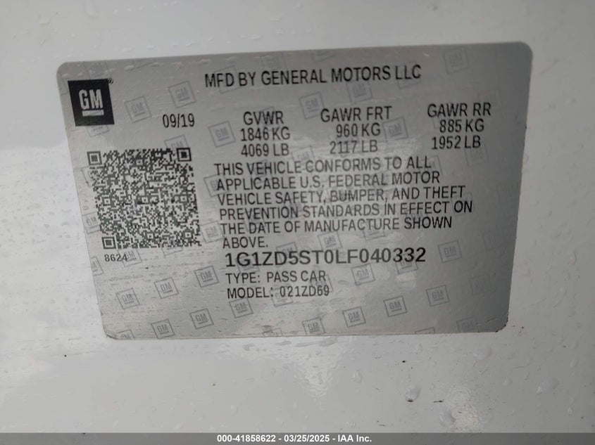 2020 CHEVROLET MALIBU VIN: 1G1ZD5ST0LF040332