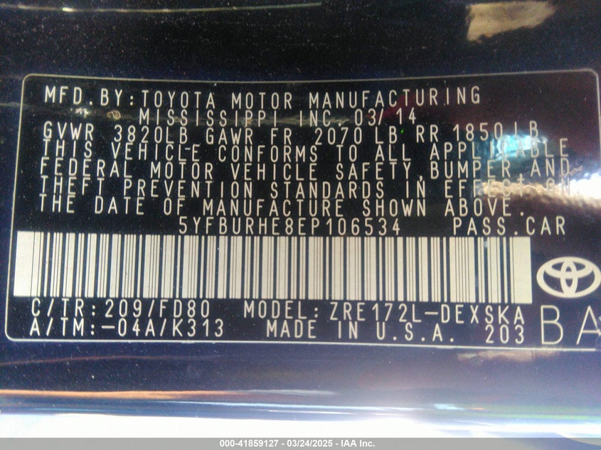 2014 TOYOTA COROLLA S PLUS - 5YFBURHE8EP106534