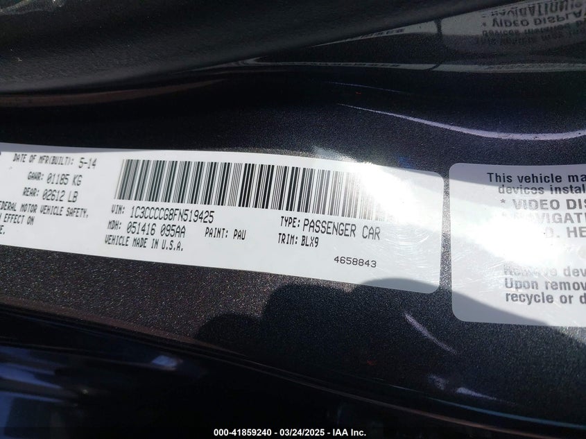 2015 CHRYSLER 200 VIN: 1C3CCCCG8FN519425