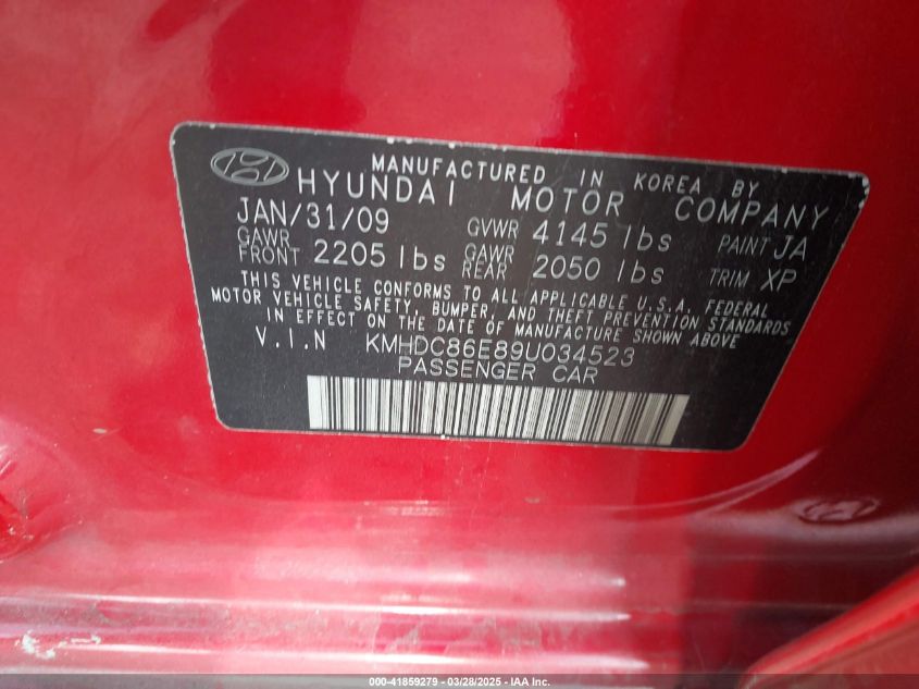 2009 Hyundai Elantra Touring VIN: KMHDC86E89U034523 Lot: 41859279