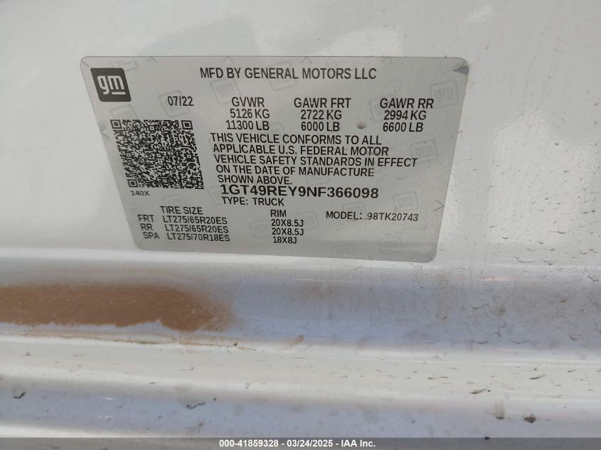 2022 GMC Sierra - 1GT49REY9NF366098