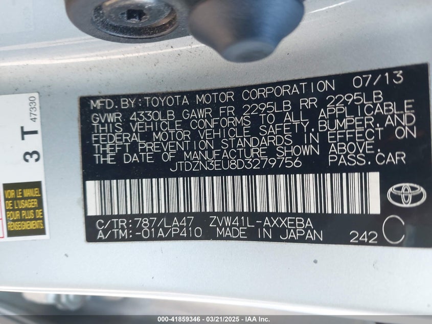 2013 TOYOTA PRIUS V VIN: JTDZN3EU8D3279756