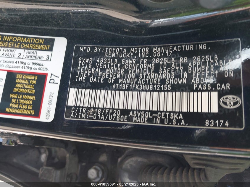 2017 TOYOTA CAMRY SE - 4T1BF1FK3HU812155