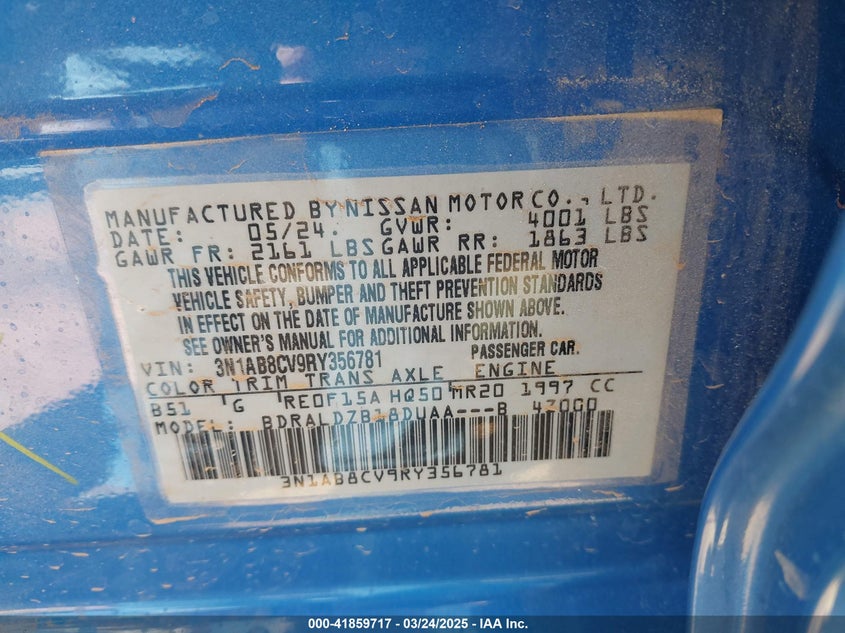 VIN 3N1AB8CV9RY356781 2024 NISSAN SENTRA SV XTRONIC CVT