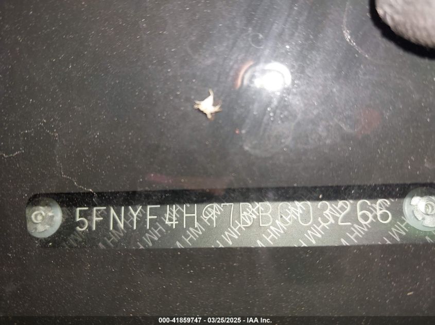 2011 Honda Pilot Touring VIN: 5FNYF4H97BB003266 Lot: 41859747