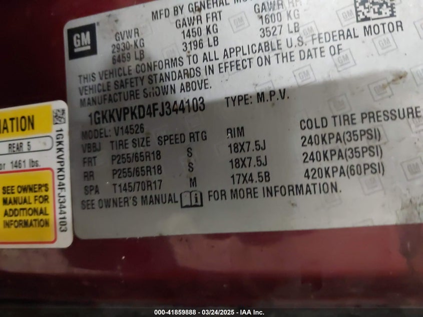 2015 GMC ACADIA SLE-2 - 1GKKVPKD4FJ344103