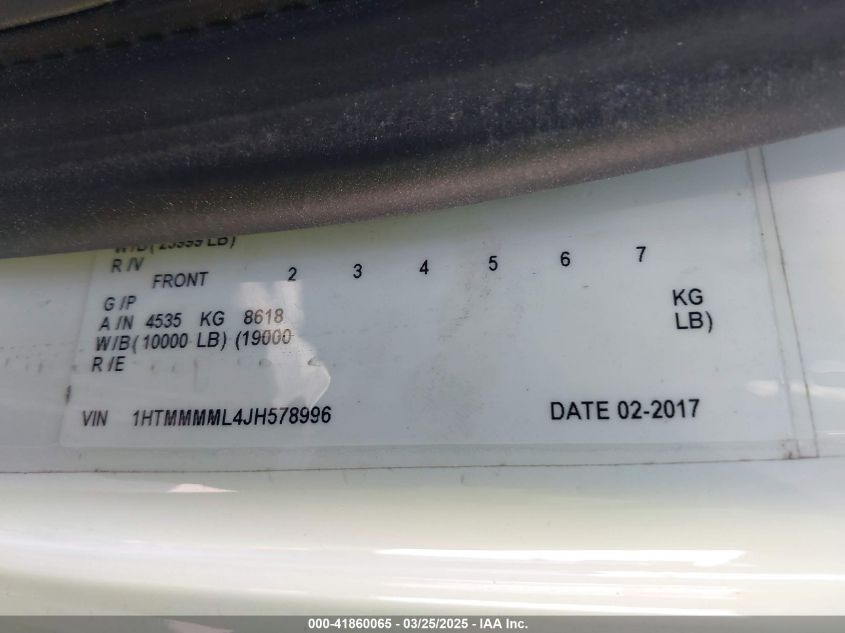 2018 International Durastar 4300 VIN: 1HTMMMML4JH578996 Lot: 42847230