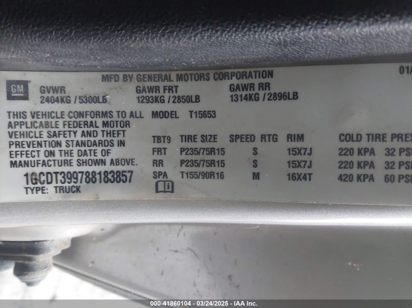 2008 Chevrolet Colorado Lt VIN: 1GCDT399788183857 Lot: 41860104