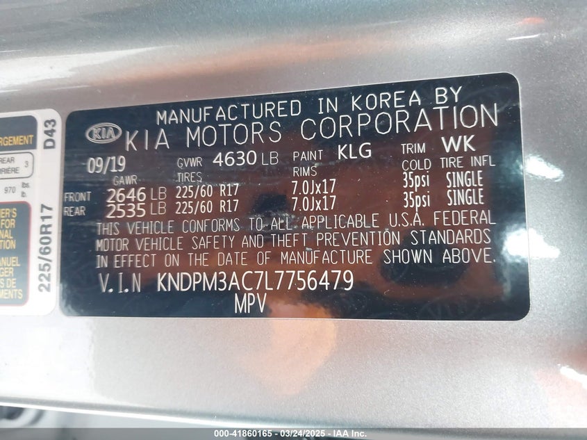 VIN KNDPM3AC7L7756479 2020 KIA SPORTAGE LX
