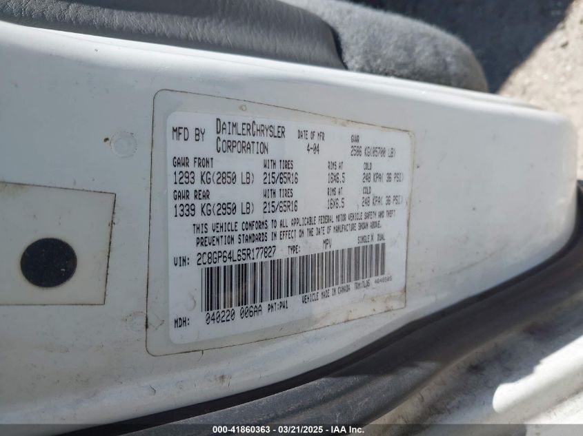 2005 Chrysler Town & Country Limited VIN: 2C8GP64L65R17782 Lot: 41860363