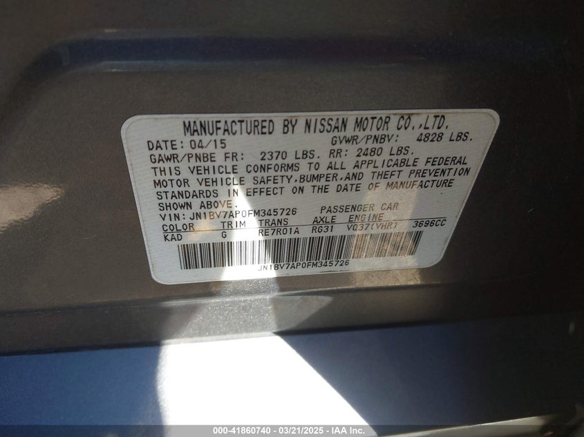 2015 INFINITI Q50 VIN: JN1BV7AP0FM345726