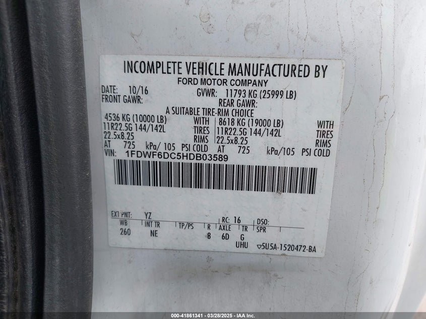1FDWF6DC5HDB03589 2017 FORD  photo no. 8
