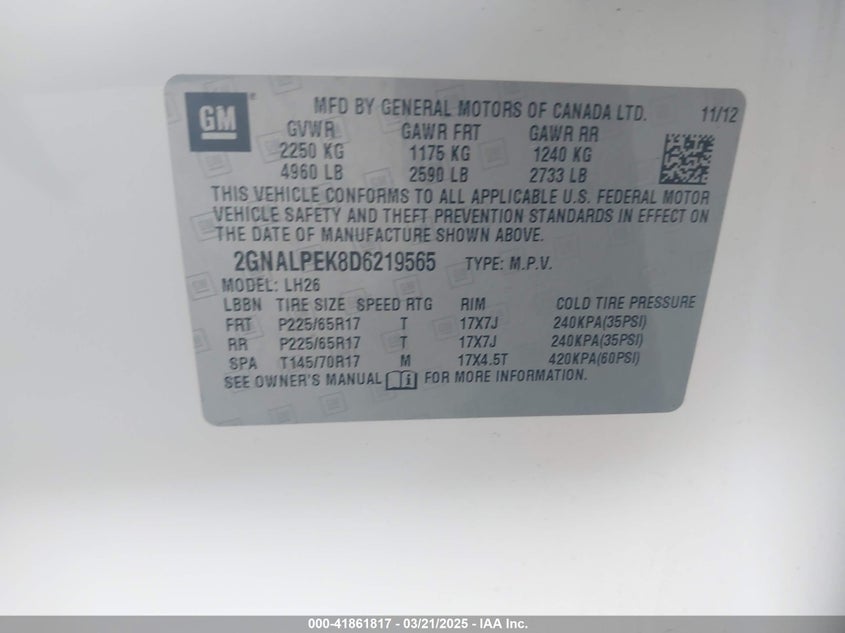 2013 CHEVROLET EQUINOX 2LT - 2GNALPEK8D6219565