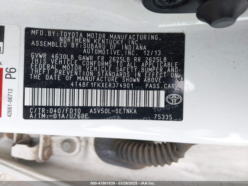 2014 TOYOTA CAMRY VIN: 4T4BF1FKXER374901