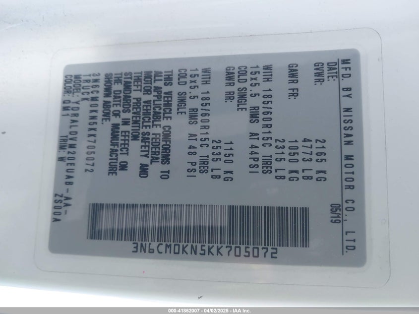 2019 NISSAN NV200 S - 3N6CM0KN5KK705072