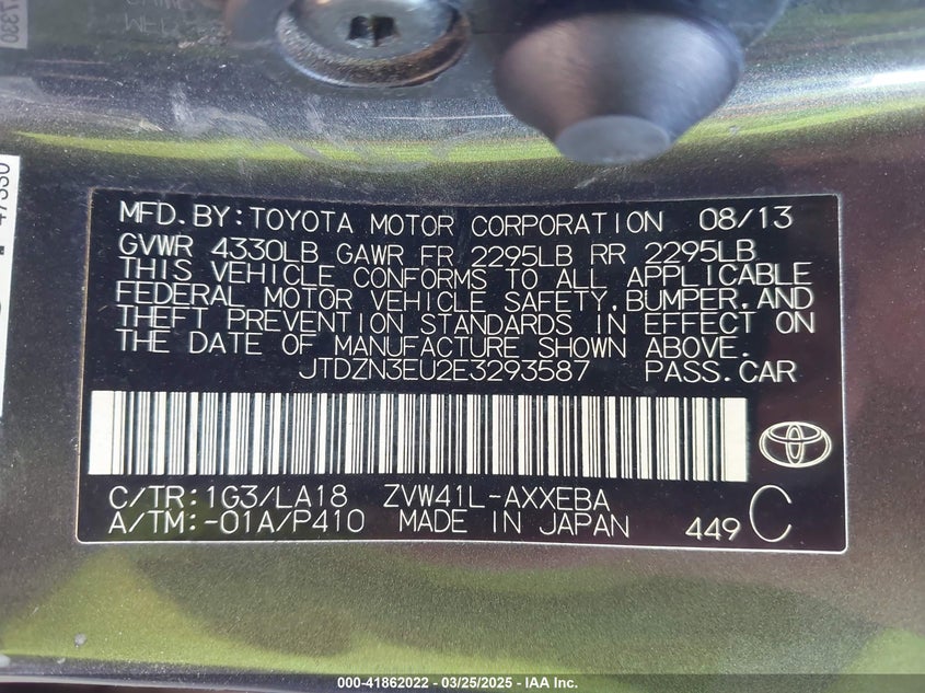 2014 TOYOTA PRIUS V VIN: JTDZN3EU2E3293587