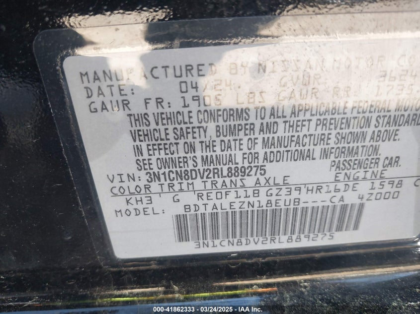 2024 NISSAN VERSA 1.6 S - 3N1CN8DV2RL889275