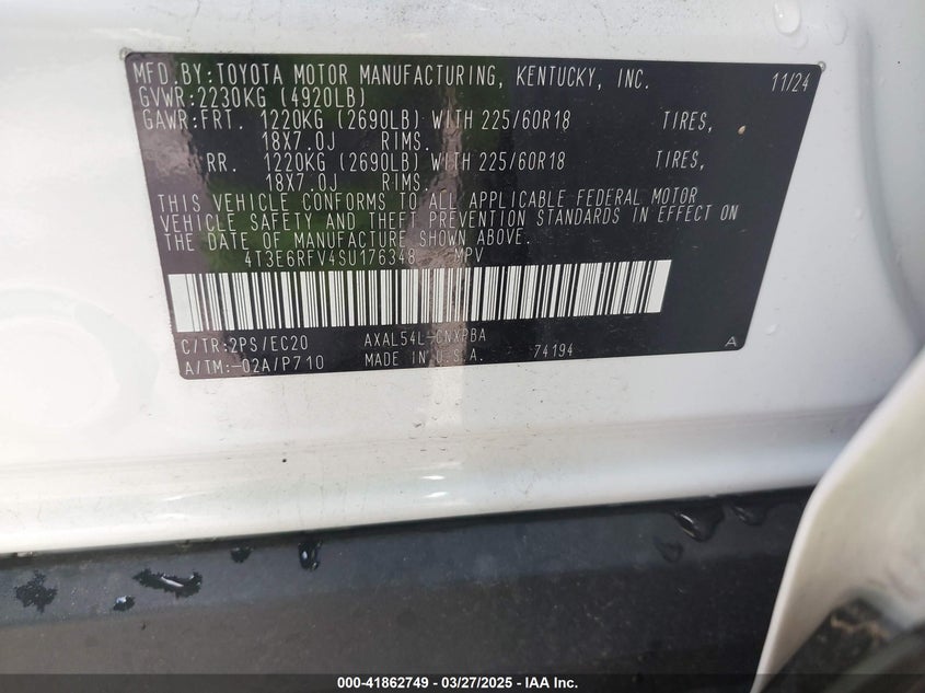2025 TOYOTA RAV4 HYBRID VIN: 4T3E6RFV4SU176348
