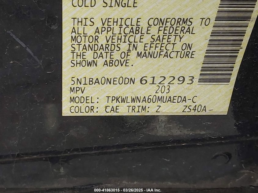 2013 Nissan Armada Platinum VIN: 5N1BA0NE0DN612293 Lot: 41863015