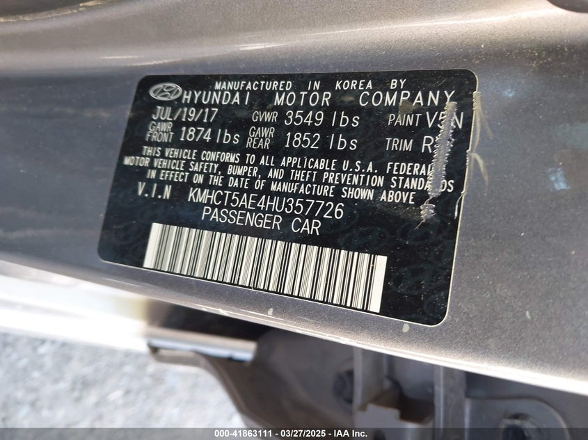 2017 HYUNDAI ACCENT SE - KMHCT5AE4HU357726