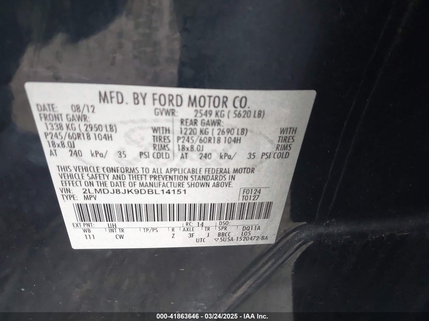 2013 LINCOLN MKX - 2LMDJ8JK9DBL14151