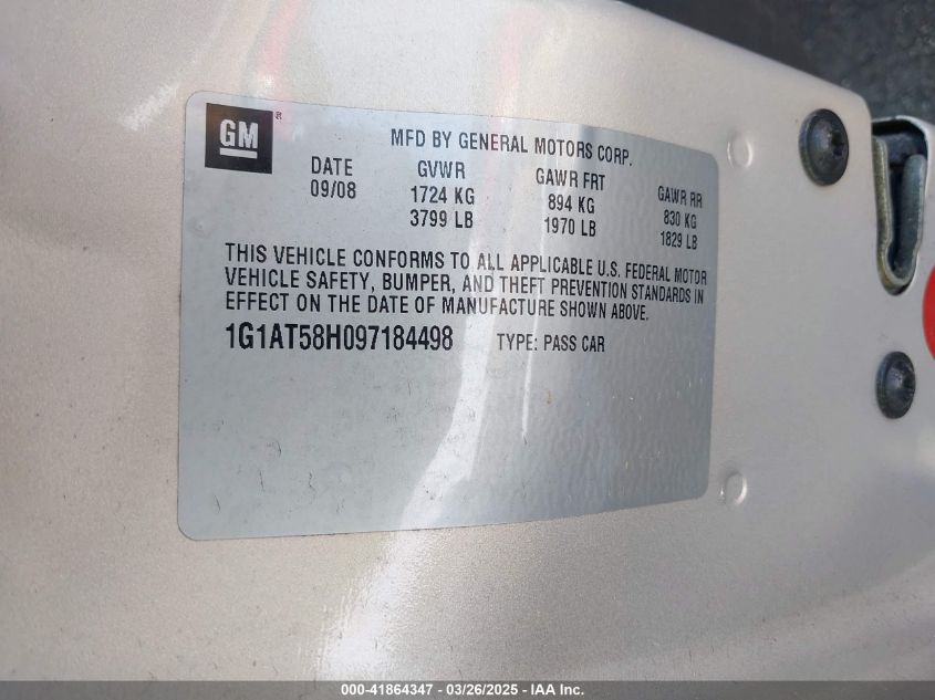 2009 Chevrolet Cobalt Lt VIN: 1G1AT58H097184498 Lot: 41864347