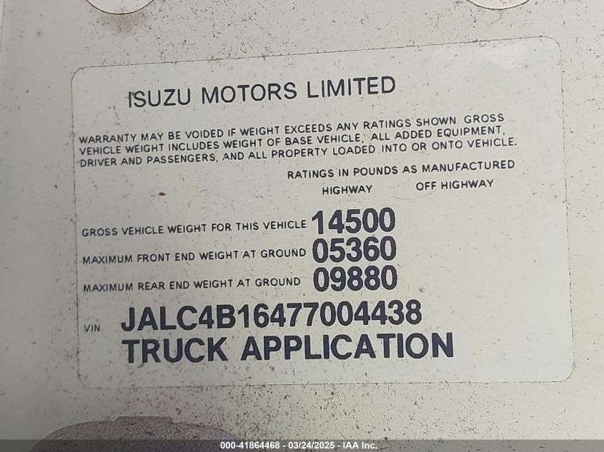 2007 Isuzu W4S042 Npr Hd Dsl Reg VIN: JALC4B16477004438 Lot: 41864468