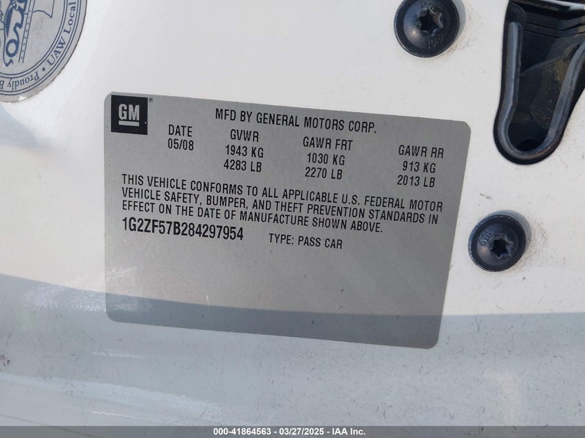 2008 PONTIAC G6 VIN: 1G2ZF57B284297954