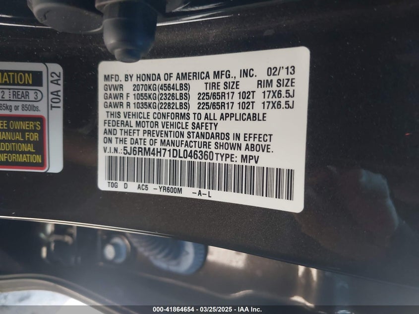 2013 HONDA CR-V EX-L - 5J6RM4H71DL046360