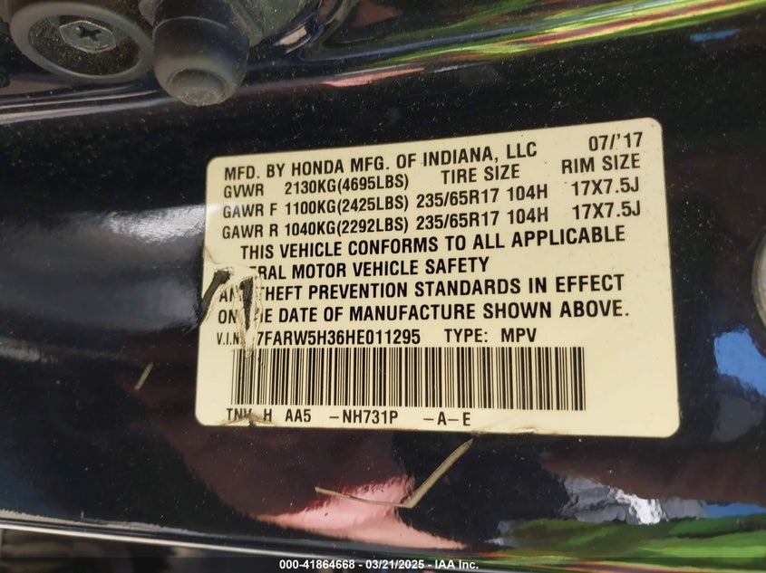 2017 HONDA CR-V LX - 7FARW5H36HE011295