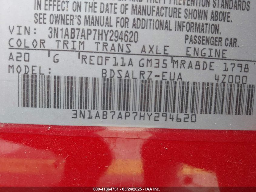 2017 Nissan Sentra Sr VIN: 3N1AB7AP7HY294620 Lot: 41864751