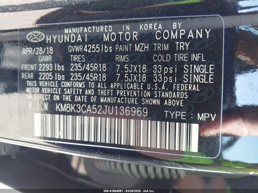 2018 HYUNDAI KONA LIMITED - KM8K3CA52JU136969