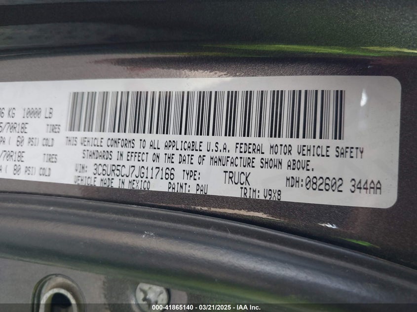 2018 RAM 2500 VIN: 3C6UR5CJ7JG117166