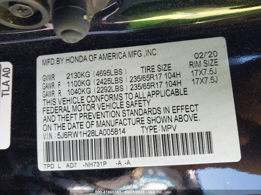 2020 HONDA CR-V 2WD LX - 5J6RW1H28LA005814