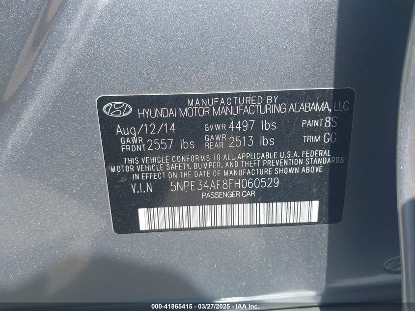 2015 HYUNDAI SONATA VIN: 5NPE34AF8FH060529