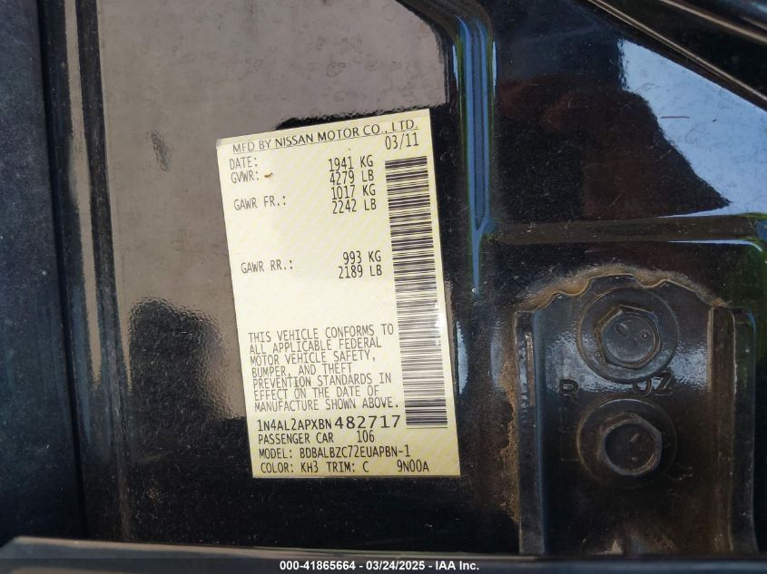 2011 Nissan Altima 2.5 S VIN: 1N4AL2APXBN482717 Lot: 41865664