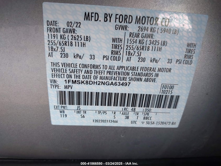 2022 FORD EXPLORER VIN: 1FMSK8DH2NGA63497