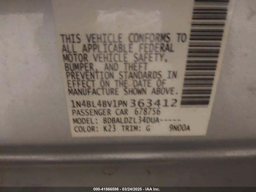2023 NISSAN ALTIMA VIN: 1N4BL4BV1PN363412