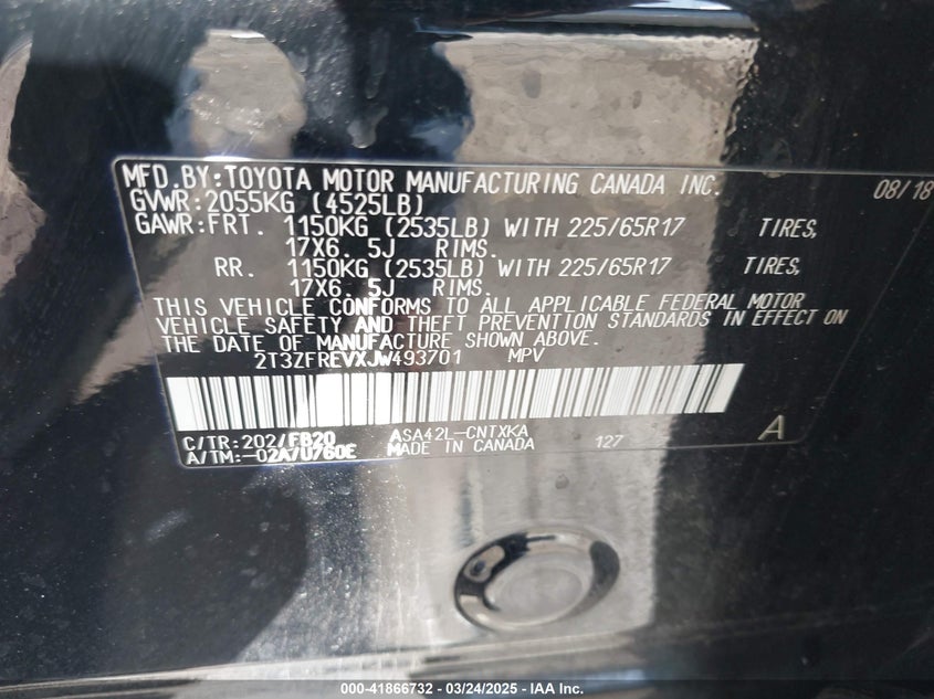 2018 TOYOTA RAV4 LE - 2T3ZFREVXJW493701