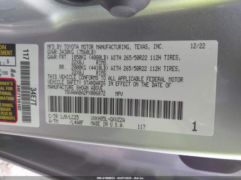 2023 Toyota Sequoia - 7SVAAABA2PX006872