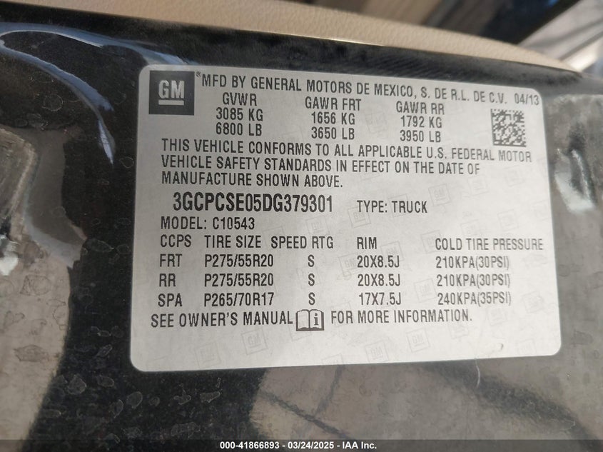 2013 CHEVROLET SILVERADO VIN: 3GCPCSE05DG379301