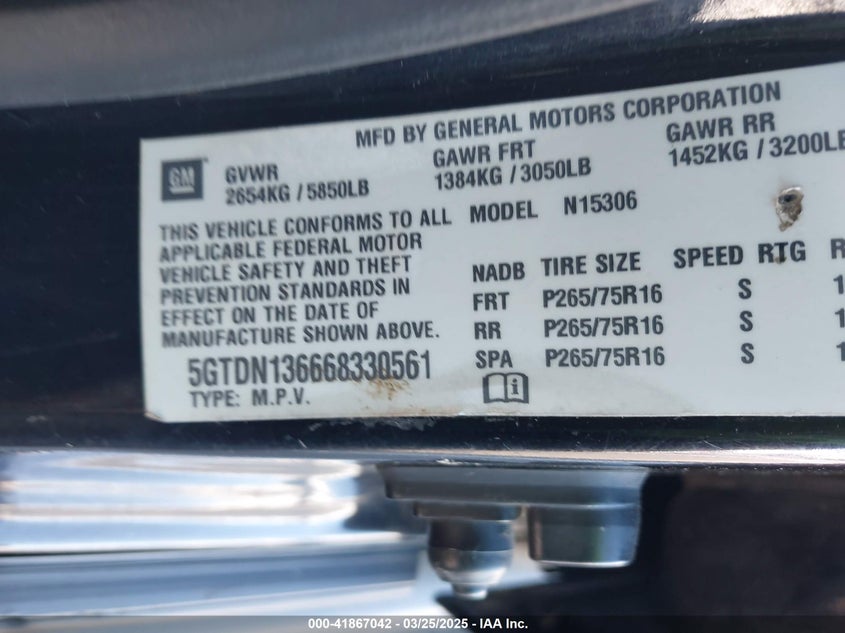 2006 HUMMER H3 VIN: 5GTDN136668330561