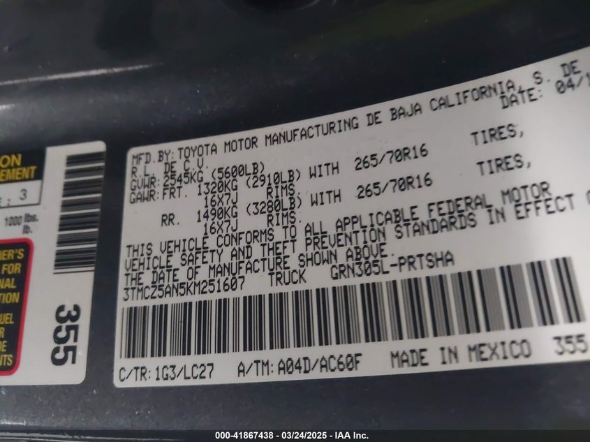 2019 TOYOTA TACOMA TRD OFF ROAD - 3TMCZ5AN5KM251607