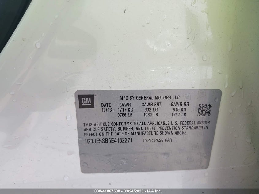 2014 CHEVROLET SONIC VIN: 1G1JE5SB6E4132271