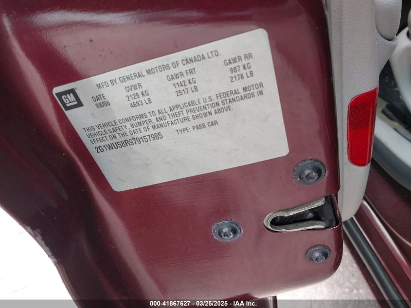 2007 Chevrolet Impala Ltz VIN: 2G1WU58R979157985 Lot: 41867627