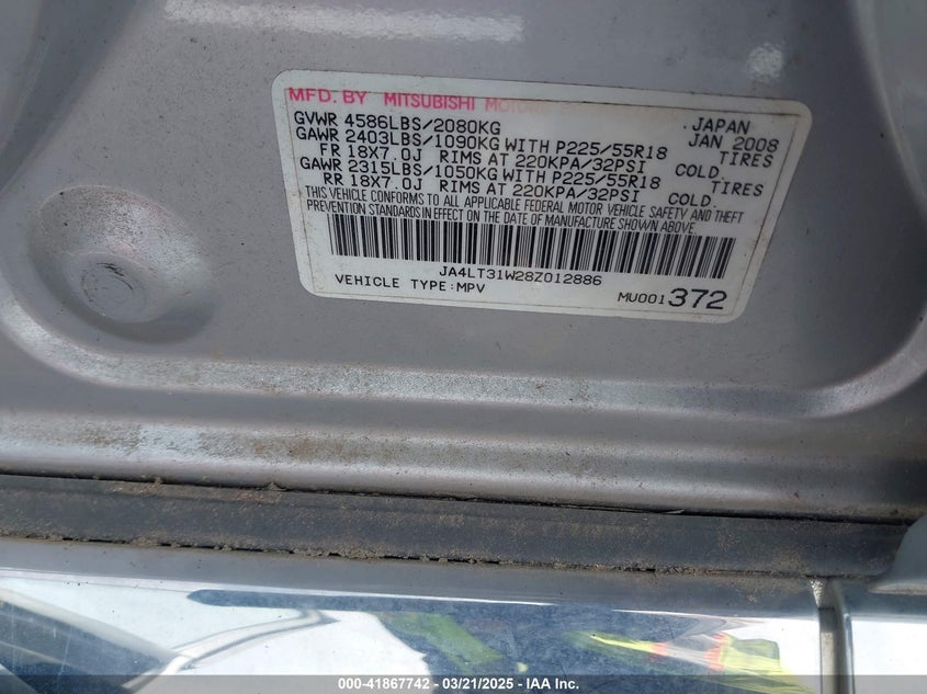 2008 Mitsubishi Outlander Se VIN: JA4LT31W28Z012886 Lot: 41867742