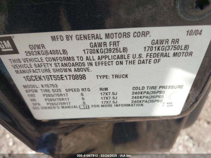 2005 Chevrolet Silverado 1500 Ls VIN: 1GCEK19T55E170898 Lot: 41867913