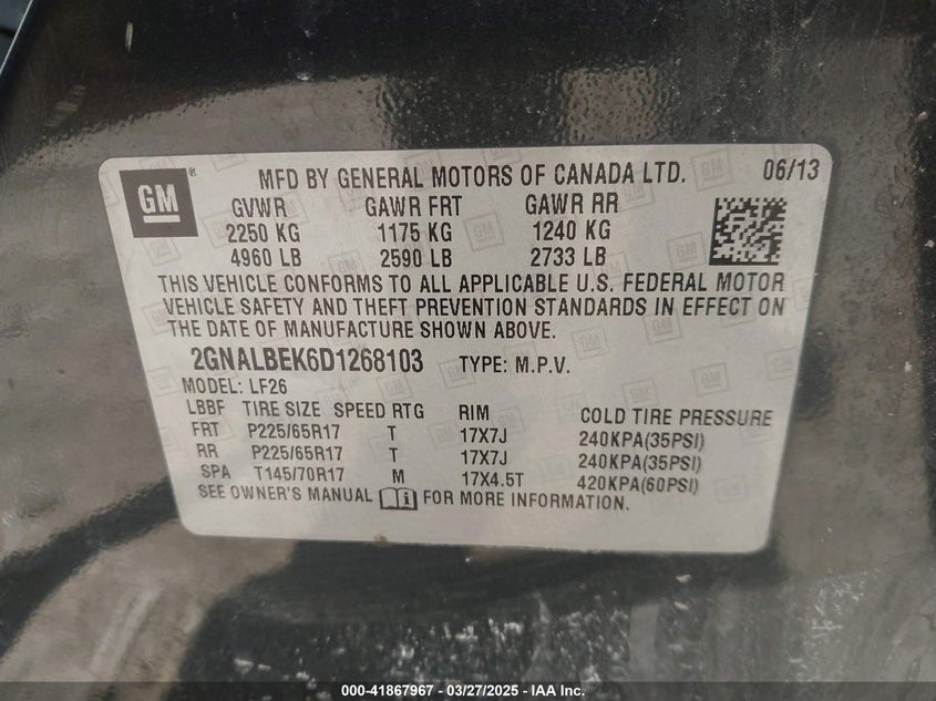 2013 CHEVROLET EQUINOX LS - 2GNALBEK6D1268103