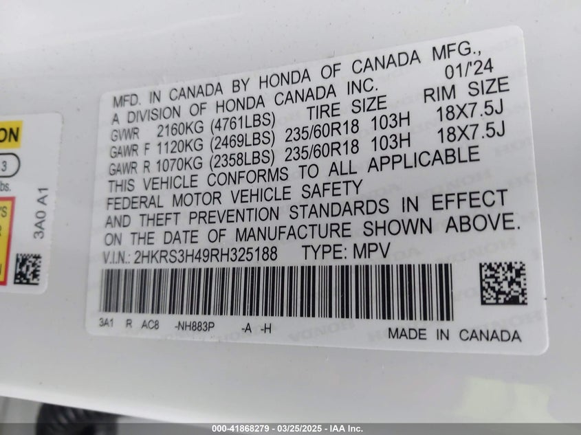 2024 HONDA CR-V EX 2WD - 2HKRS3H49RH325188