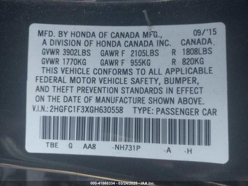 2016 HONDA CIVIC EX-T - 2HGFC1F3XGH630568